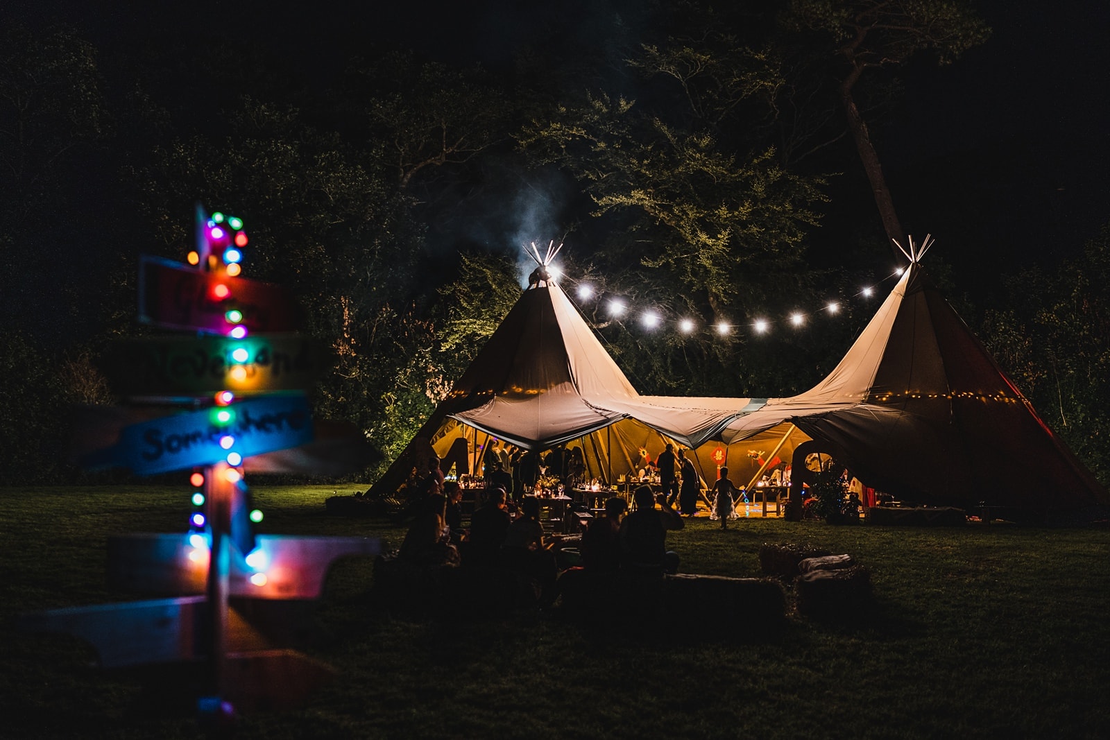 trefusis estate wedding tipi at night